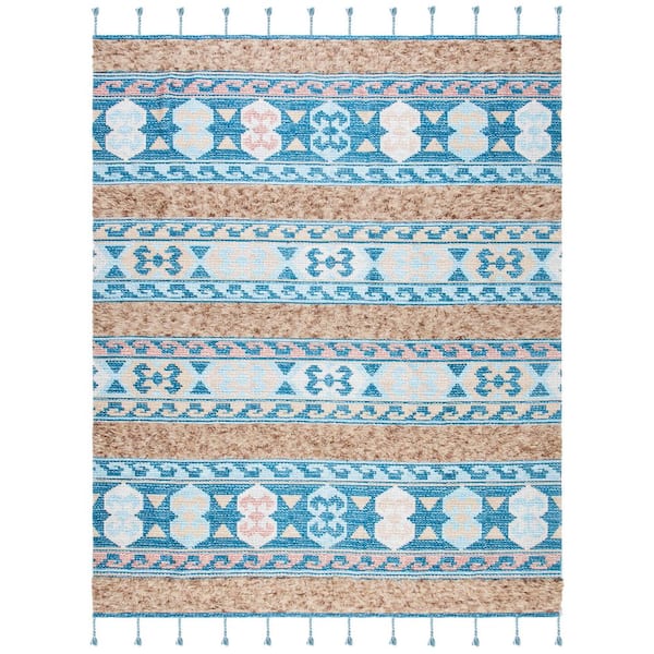Saffron 8 ft. x 10 ft. Blue/Taupe Striped Marle Area Rug