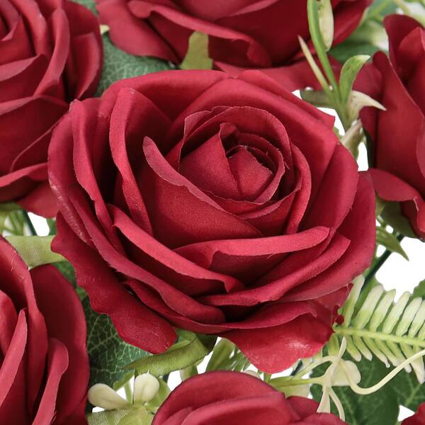 LIVING LUXURY 17 in. Red Artificial Royal Rose Flower Stem Bush