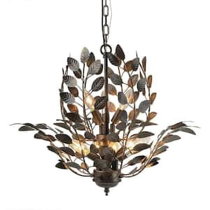 Modern 23.6 in. 9-Light Brown Chandelier with Rustic Leaves