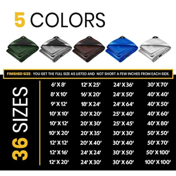 PROTARP 50 ft. x 70 ft. Silver and Black Polyethylene Heavy Duty 16 Mil Tarp  Waterproof UV Resistant Rip and Tear Proof PT-101-50X70 The Home Depot