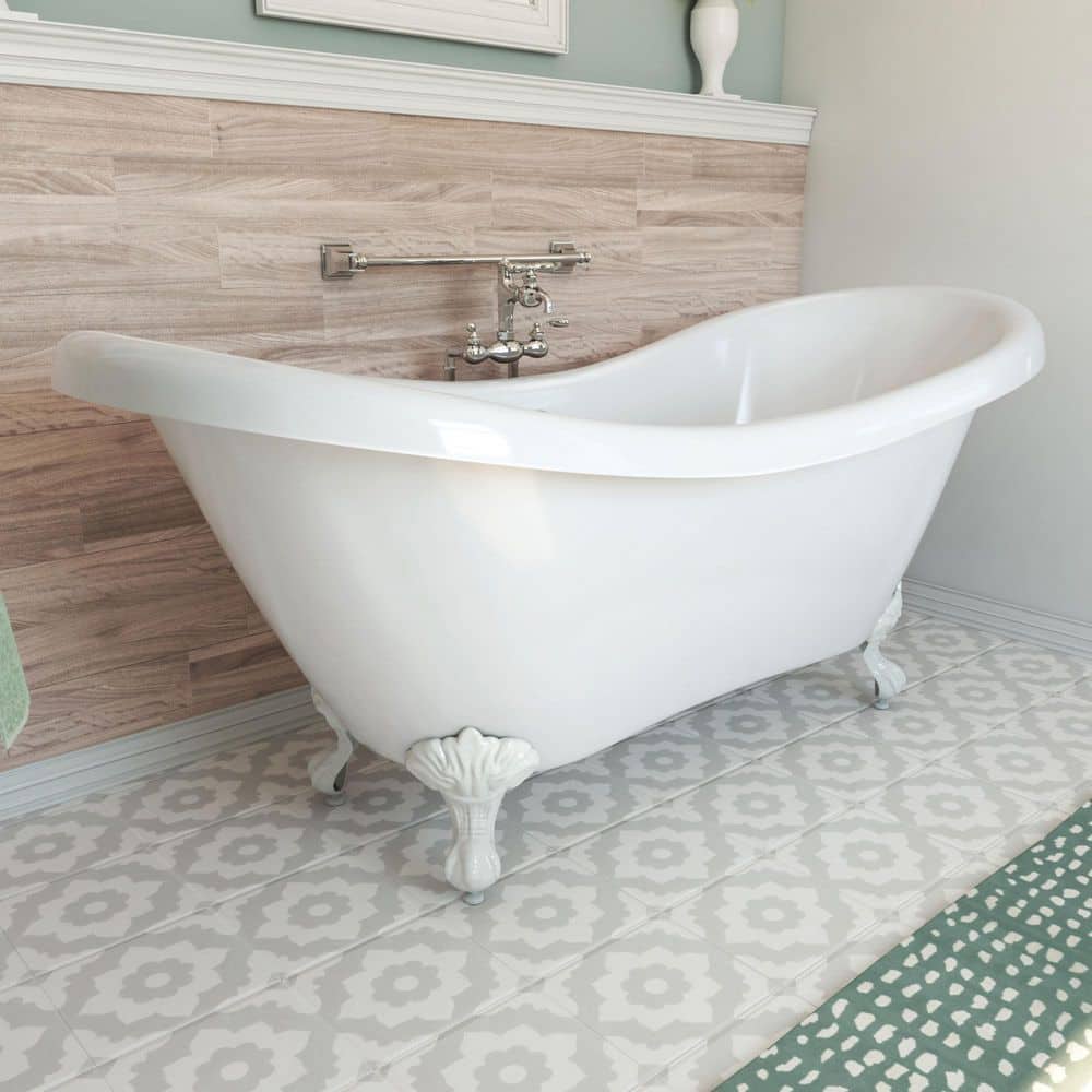 Elegant White Acrylic Clawfoot Freestanding Bathtub