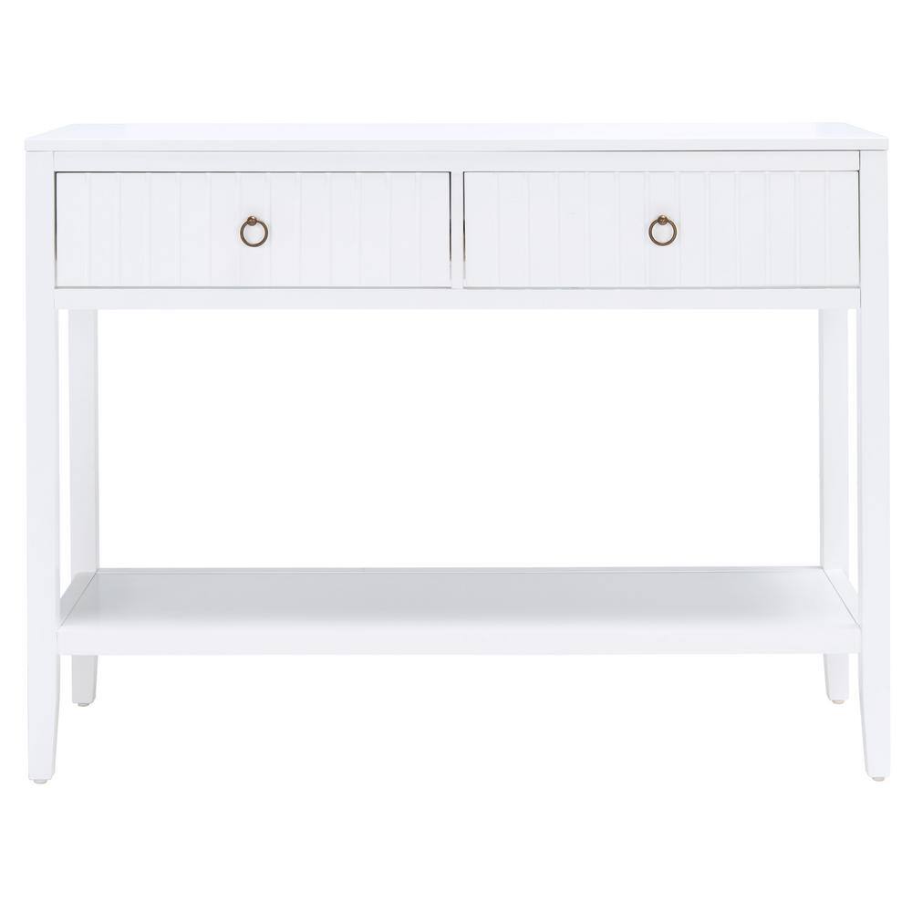 White Mahogany and Brass Hallway Table with Storage