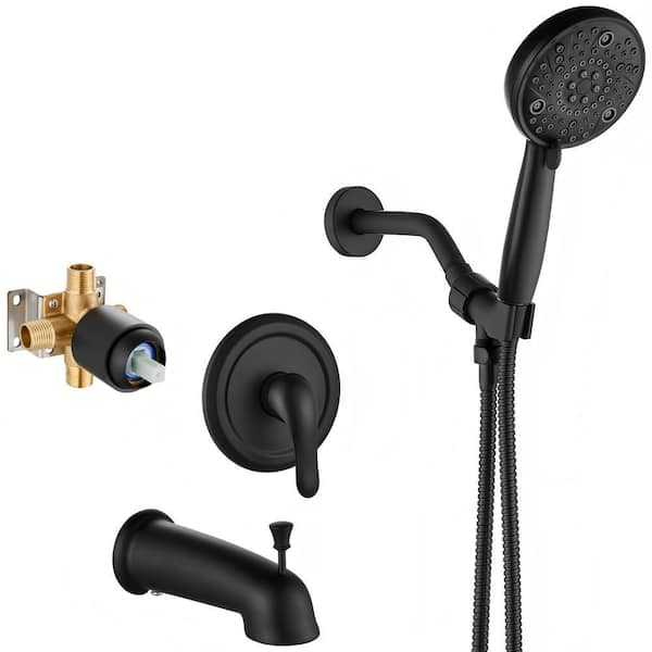 Single Handle Shower Faucet 1.46 GPM with Pressure Balance, Shower Faucet Set in Matte Black Tub