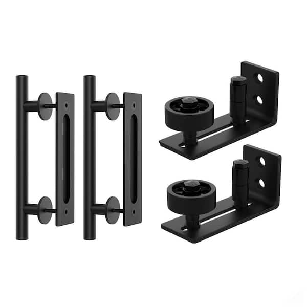 WINSOON 12 in. L Modern Rustic Frosted Black Sliding Barn Door Handle Pull  and Flush Hardware Set GCM4987N - The Home Depot