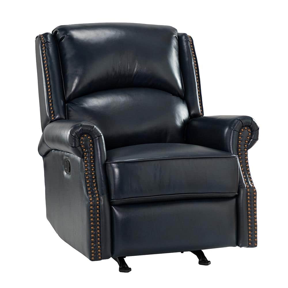 ARTFUL LIVING DESIGN Torivio 32.67 in. Wide Navy Genuine Leather Manual Rocker Recliner with