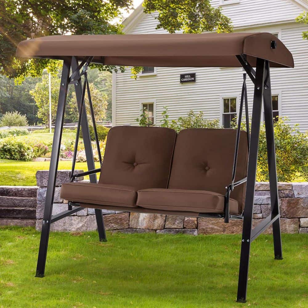 2-Person Metal Patio Swing with Brown Cushions price history on PriceWatchPro