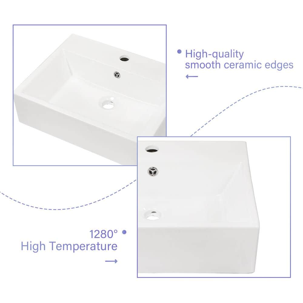 20.8" White Ceramic Rectangular Wall-Mounted Bathroom Sink