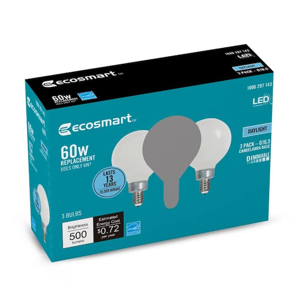 60-Watt Equivalent G16.5 Dimmable ENERGY STAR CEC Filament LED Light Bulb Daylight (3-Pack)