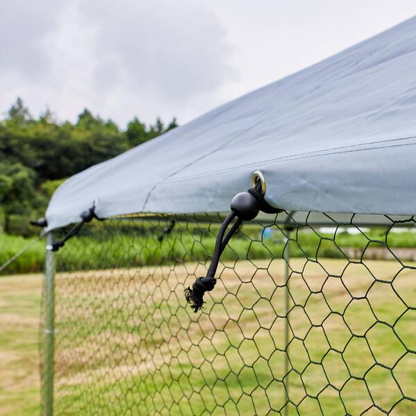 GOGEXX 13.1ft. x 8.6 ft. Metal Chicken Coop Steel Wire Walkin Poultry Cage Rabbit House With Waterproof Cover For Outdoors Yard