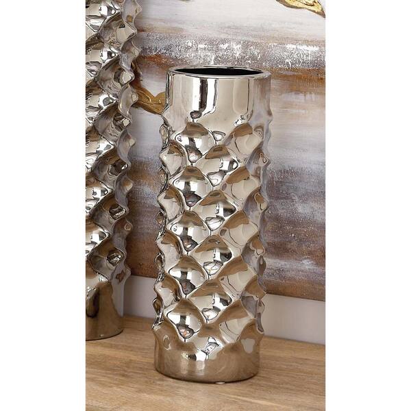 Litton Lane 15 in. Ceramic Dimpled Decorative Vase in Silver