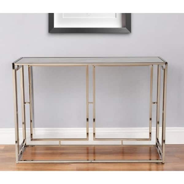 49.75 in. Gold Rectangle Faux Marble Console Table