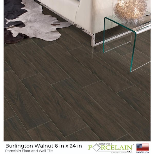 Burlington Walnut 6 in. x 24 in. Porcelain Floor and Wall Tile (14 sq. ft. / case) Burlington Walnut 6 in. x 24 in. Porcelain Floor and Wall Tile (14 sq. ft. / case)