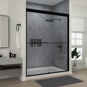 Bliss 60 in. W x 72 in. H Sliding Semi-Frameless Shower Door in Matte Black with Clear Glass