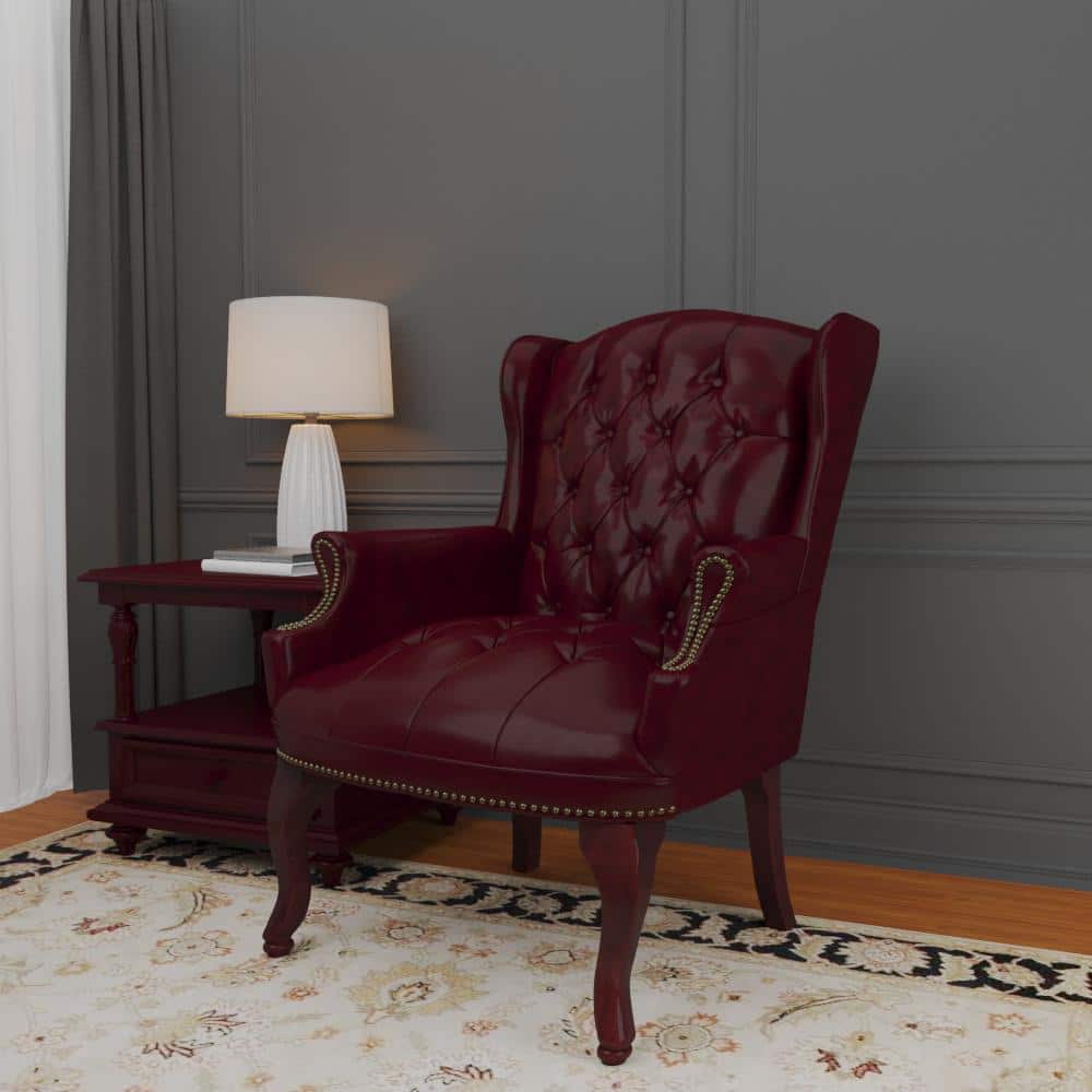 Burgundy Faux Leather High Back Reception Chair with Wood Frame