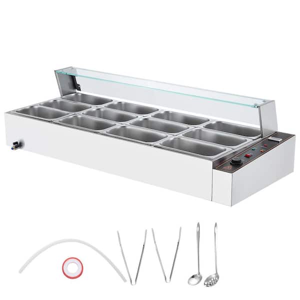 Commercial Food Warmer 60 qt. Stainless Steel Electric Steam Table with Glass Cover, 3200W with Thermometer