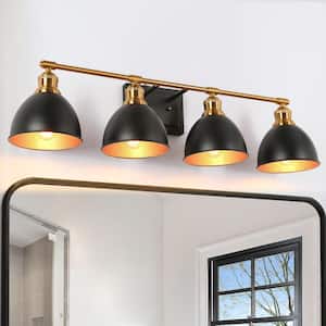 31.5 in. Modern 4-Light Black Bathroom Vanity Light, Industrial Bath Lighting Brass Gold Wall Sconce