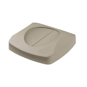 Untouchable 23 Gal. Beige Square Trash Can Swing Top Lid