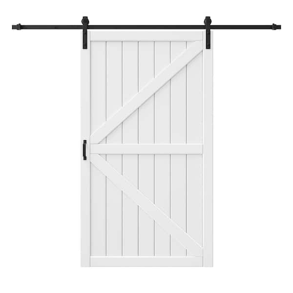 48 in. x 84 in. K Shape White Primed MDF Assembly Required Sliding Barn Door Slab with Hardware Kit and Soft Close