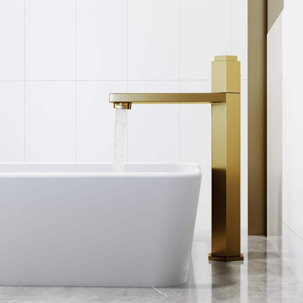 Nova Matte Brushed Gold Tall Vessel Sink Faucet with Push Button