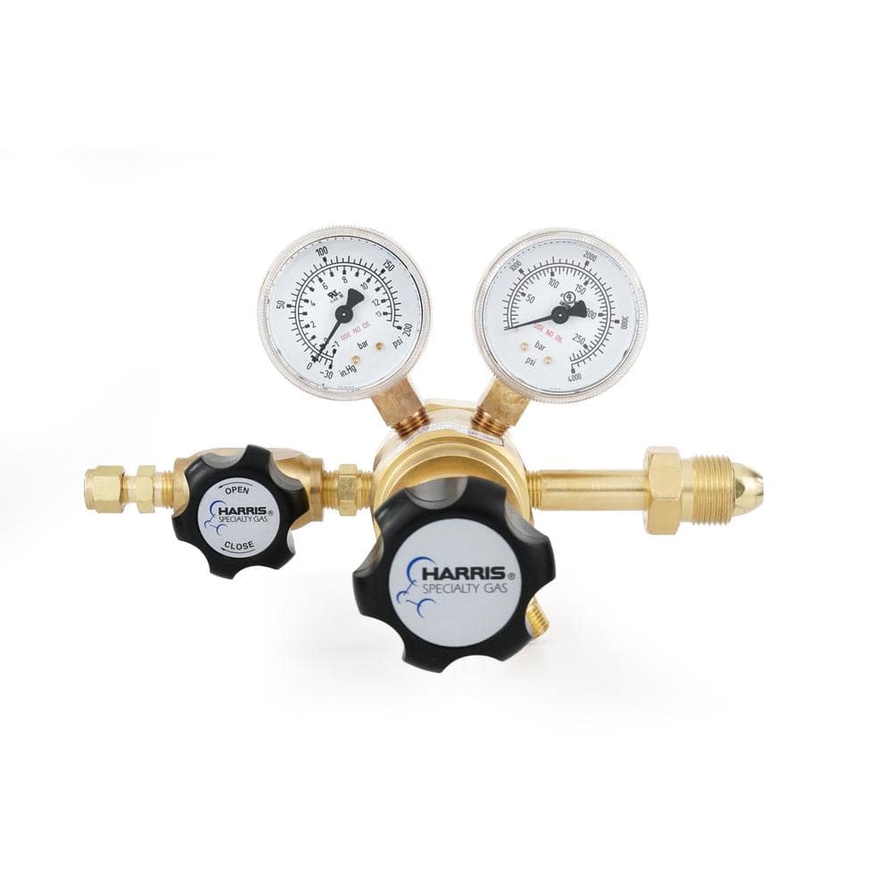 Harris 0 PSI to 125 PSI 2-Stage CGA 580 Brass, 1/4 in. Compression Fitting, Nitrogen, Helium, Argon Specialty Gas Lab Regulator