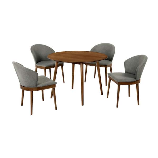Armen Living Arcadia and Juno 42 in. Round Charcoal and Walnut Wood 5-Piece Dining Set
