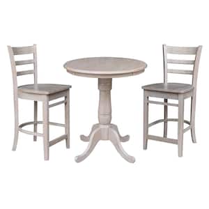 30 in. 3-Piece Taupe Gray Solid Wood Round Counter Height Table with 2-Stools Set