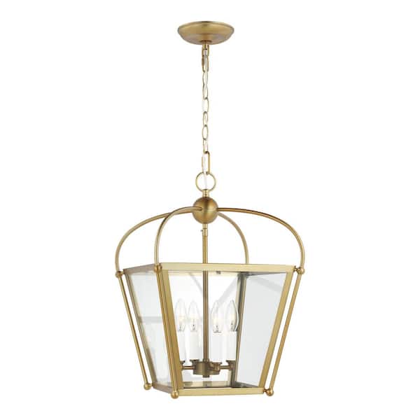 Generation Lighting Charleston 13.875 in. Small 4-Light Satin Brass Pendant with LED Light Bulbs