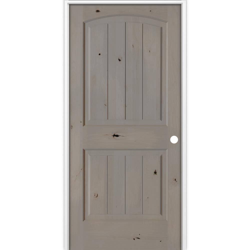 24 in. x 80 in. Rustic 2-Panel Arch Top VG Left-Hand Weathered Gray Stain Knotty Alder Wood Single Prehung Interior Door price history on PriceWatchPro