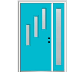 51 in. x 81.75 in. Davina Frosted Glass Left-Hand 3-Lite Modern Painted Fiberglass Smooth Prehung Front Door w/ Sidelite
