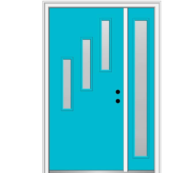 MMI Door 51 in. x 81.75 in. Davina Frosted Glass Left-Hand 3-Lite Modern Painted Fiberglass Smooth Prehung Front Door w/ Sidelite