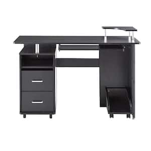 21.65 in. W x 47.24 in. L Black 2-Drawers Computer Desk Writing Table Study Workstation with Cabinet and CPU Tray