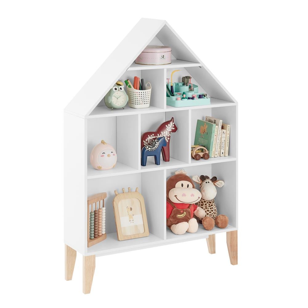 Steiner White Dollhouse 8-Compartment Kids Bookshelf with Beech Legs