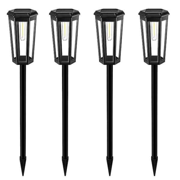 KOAOEIRS 4-Pack 20 Lumen Black Weather Resistant Outdoor Integrated LED Solar Path Light 3000K for Landscape Yard Lawn Walkway