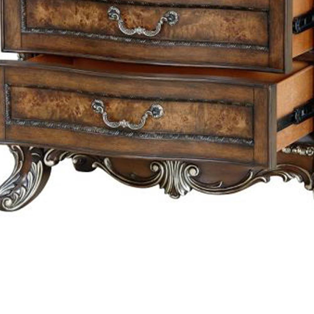 Devany Rich Cherry 3-Drawer Nightstand with Burl Wood Veneers