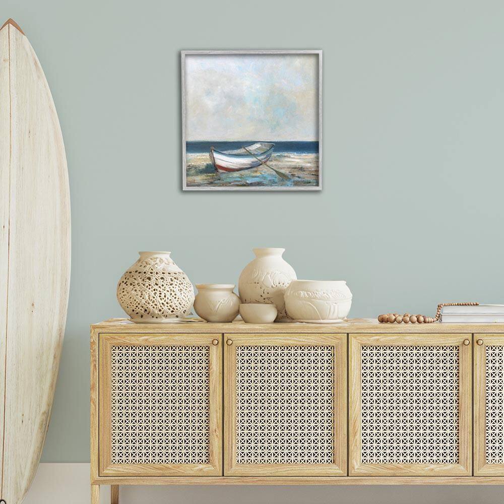 Boat and Oar on Shore by Sally Swatland Gray Framed Travel Giclee Art Print 24 in. x 24 in. price history on PriceWatchPro