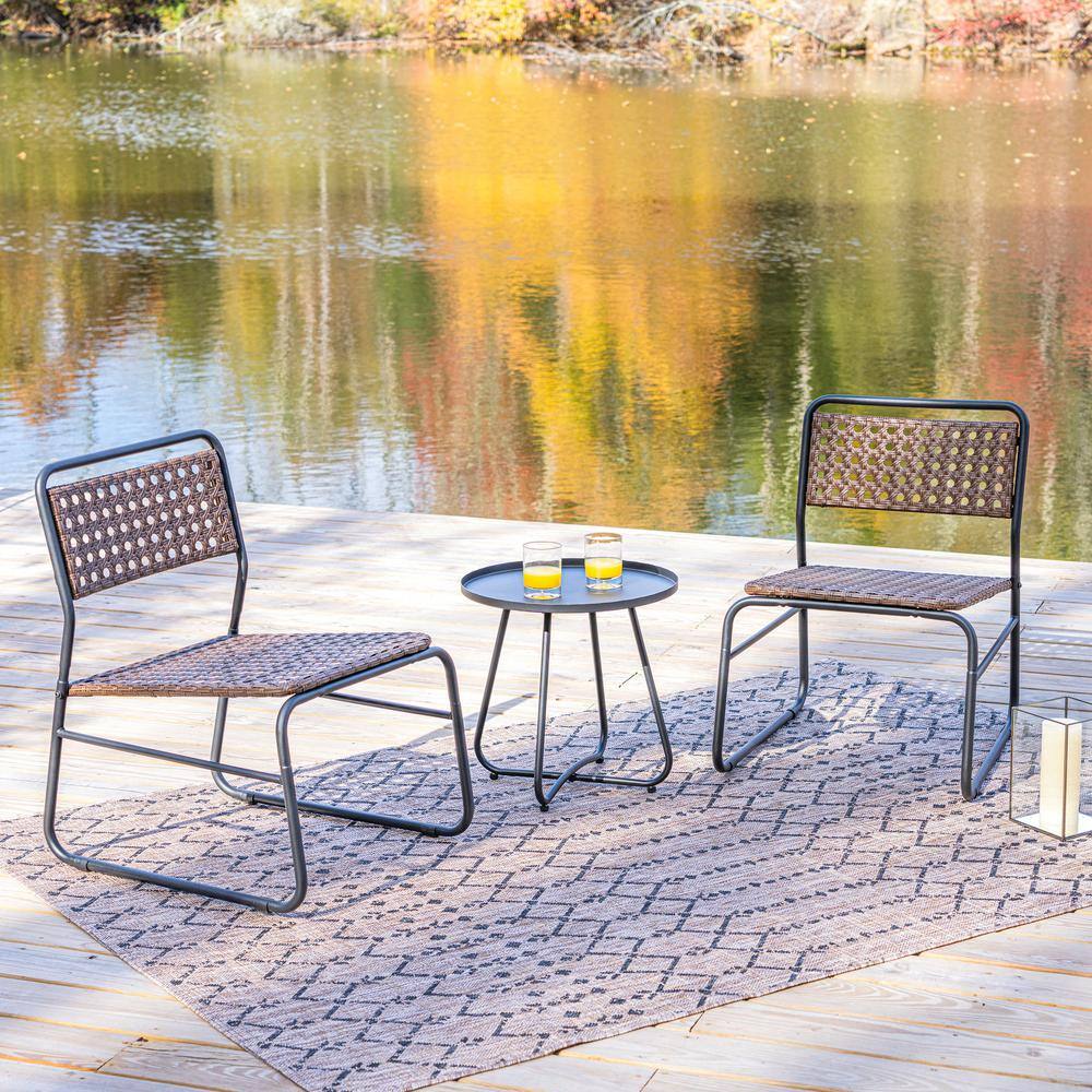 Freja 3-Piece Black and Brown Faux Rattan Outdoor Bistro Set