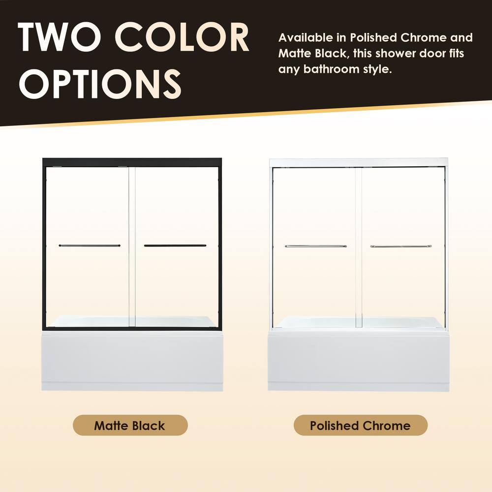 Ennis Matte Black 60" x 58" Framed Tub Door with Clear Glass