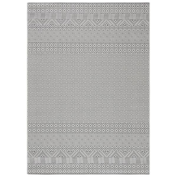 SAFAVIEH Courtyard Brown/Gray Doormat 2 ft. x 4 ft. Tribal Striped Diamonds Indoor/Outdoor Area Rug