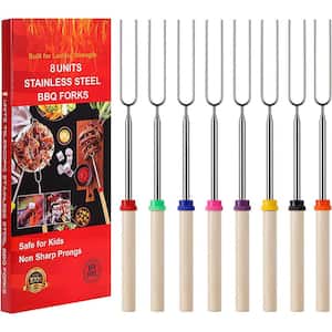32 in. L Fire Pit Kit Marshmallow Grilling Skewer Kebabs for Camping Hot Dog Campfire Grill (8-Pack)