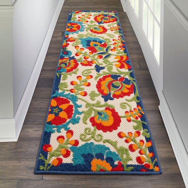 Aloha Multicolor 2 ft. x 6 ft. Kitchen Runner Floral Modern Indoor/Outdoor Patio Area Rug