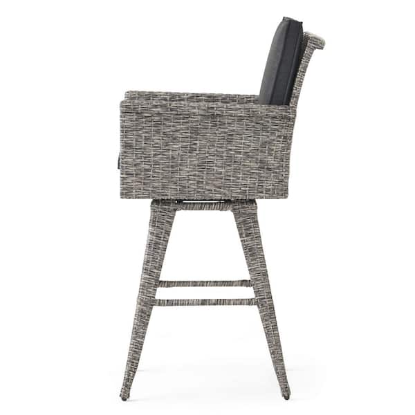 Puerta Stackable Plastic Patio Outdoor Bar Stool with Dark Grey Cushion (4-Pack)