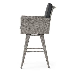 Puerta Stackable Plastic Outdoor Bar Stool with Dark Grey Cushion (4-Pack)