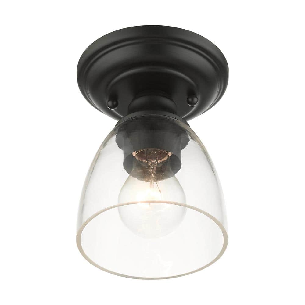 Black Hand Blown Glass 1-Light Flush Mount
