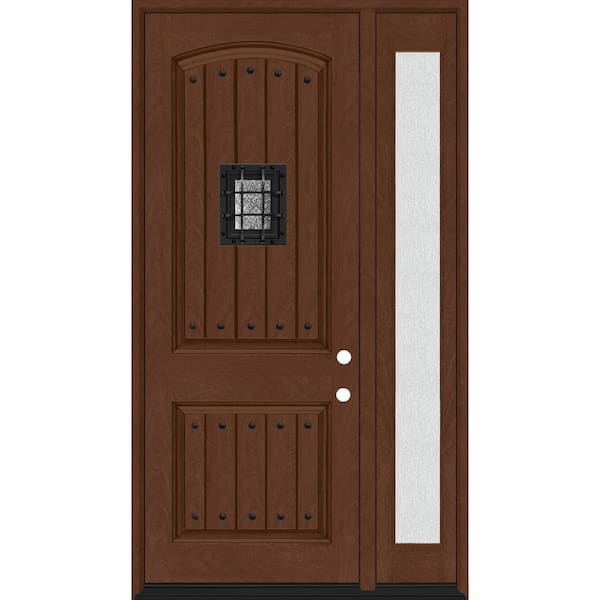 Steves & Sons Regency 53 in. x 96 in. 2P Plank Cavalier Speakeasy LHIS Chestnut Stain Fiberglass Prehung Front Door w/14in. Rain SL