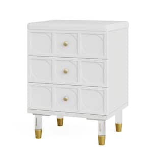 Fenley White Gold 3 Drawers 17.7 in. Nightstand Bedside Table, Sofa End Table, Bedroom Night Stand with Storage