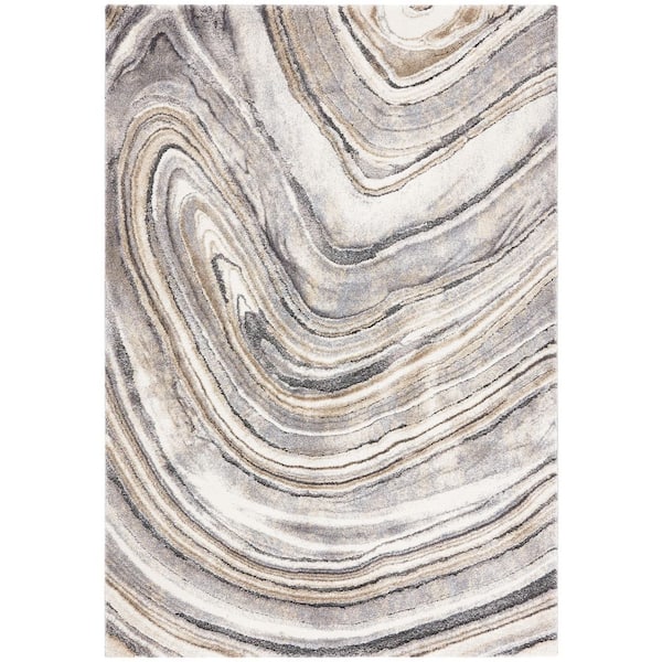 SAFAVIEH Cyrus Shag 5 ft. x 8 ft. Ivory/Gray Inclined Marble Area Rug ...