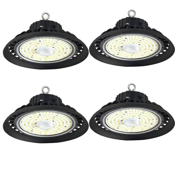 100W Integrated LED Dimmable Balck High Bay Light, 16000LM 5000K Daylight, Commercial UFO High Bay Light, IP65, (4Pack)
