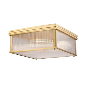 Carnaby 18 in. Modern Gold Integrated LED Flush Mount with Clear Ribbed Glass Shade (1-Pack)