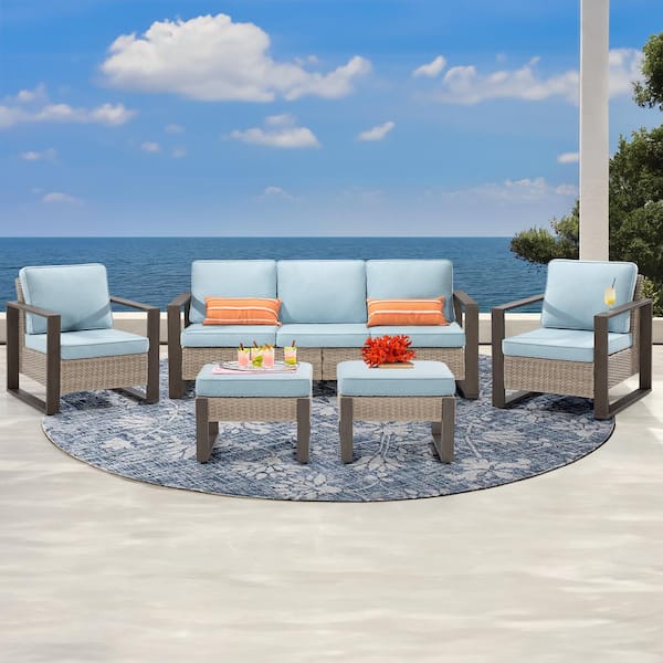 JOYSIDE 5-Piece Patio Wicker Outdoor Conversation Sectional Set With ...