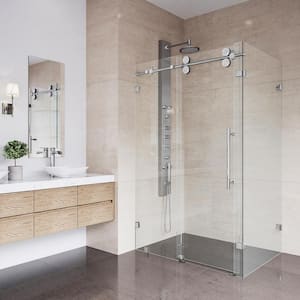 Winslow 34 in. L x 46 in. W x 74 in. H Frameless Sliding Rectangle Shower Enclosure in Chrome with 3/8 in. Clear Glass